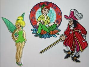 Disneys Peter Pan, Captain Hook & Tinkerbell Embroidered Patch Set Of (3) Disneys Peter Pan, Captain Hook & Tinkerbell Embroidered Patch Set Of (3)
