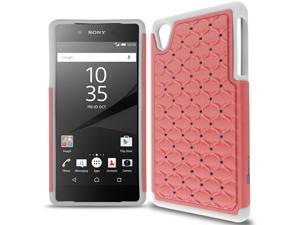 For Sony Xperia Z5 Case Light Pink / White Hybrid Diamond Bling Skin Phone Cover