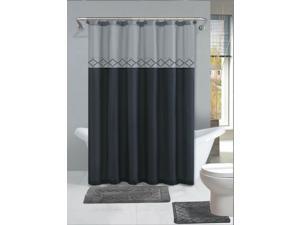 Hinata Purple & Gray 15-Piece Bathroom Accessory Set 2 Bath Mats Shower Curtain 