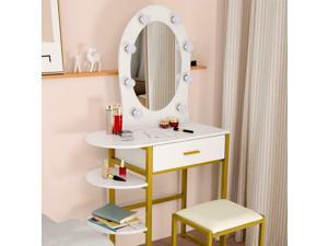 Vanity Set with 9lED Mirror Dressing Makeup Table w/ Shelves Storage and Drawers Vanity Set with 9lED Mirror Dressing Makeup Table w/ Shelves Storage and Drawers