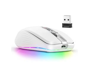 M303 Wireless Mouse With Type C Charging, 2.4G Rechargeable Rgb Wireless Computer Mouse With Usb Receiver Type C Adapter, 4 Level Dpable Cordless Mouse For Laptop, Pc, Macbook (White)