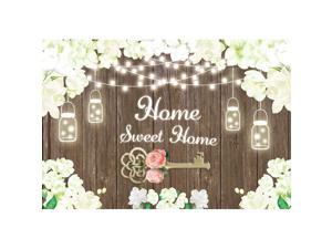 7X5Ft Home Sweet Home Backdrop Rustic Housewarming White Flower Sweet Home Key Shining Lights Wooden Floor Background For New House Party Decorations Vinyl Photo Booth Props