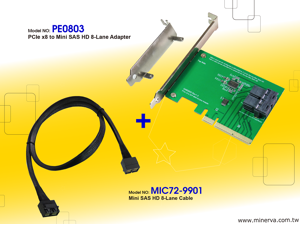 PCIe x16 Gen3 to Mini SAS HD (SFF-8643) quad-port Adapter with 