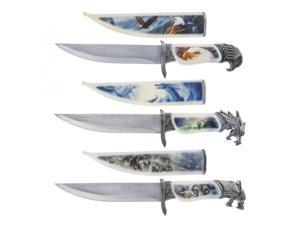 3pc Animal Head Fixed Blade Ornamental Dagger Collector Knife Decorative Gift Set, Wolf Eagle and Dragon