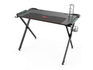 Eureka Ergonomic X1-S Gaming Computer Desk with Led Lights, Large Carbon Fiber Surface Cup Holder and Headphone Hook - Black Eureka Ergonomic X1-S Gaming Computer Desk with Led Lights, Large Carbon Fiber Surface Cup Holder and Headphone Hook - Black