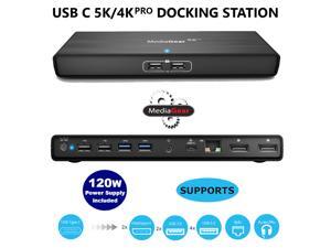 USB C Docking Station w/ 100W Power Delivery: Dual DisplayPort video output, USB 3.0 & 2.0, Ethernet, Combo Audio Jack, Bundle 120W AC Adapter, USB C Cable, DP to HDMI Adapter - Mac OS, Windows PC USB C Docking Station w/ 100W Power Delivery: Dual DisplayPort video output, USB 3.0 & 2.0, Ethernet, Combo Audio Jack, Bundle 120W AC Adapter, USB C Cable, DP to HDMI Adapter - Mac OS, Windows PC