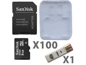 SanDisk 8GB MicroSD Class 4 UHS-1 SDSDQAB-008G Micro SDHC Card (100 Pack) with SD Adapters, Plastic Cases and 1 Reader