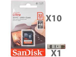 SanDisk 32GB SDHC Class 10 SDSDUNB-032G-GN3IN Memory Card Retail (10 Pack) with 1 Reader
