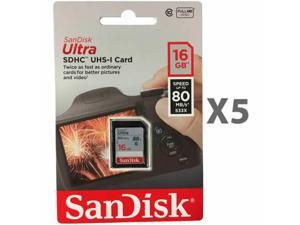 SanDisk 16GB Ultra SDHC Class 10 UHS-I 80MB/s SD Camera Card SDSDUNC-016GB (5 Pack) SanDisk 16GB Ultra SDHC Class 10 UHS-I 80MB/s SD Camera Card SDSDUNC-016GB (5 Pack)