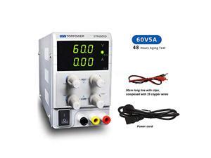 DC Power Supply Variable 60V 5A-3 Digital , Regulated Digital Alligator Leads with US Power Cord for lab Equipment Repair, DIY