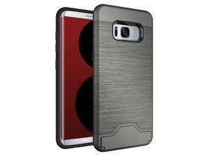SILVER GRAY CREDIT CARD SLOT KICKSTAND CASE RUGGED COVER FOR SAMSUNG GALAXY S8