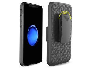 Black Kickstand Case Cover + Belt Clip Holster Combo for Apple iPhone X / 10