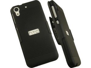 BLACK RIBBED HARD CASE COVER + BELT CLIP HOLSTER STAND FOR HTC DESIRE 626s 626