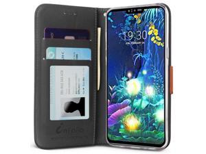 BlackBrown Wallet Case Credit Card ID Slot Cover  Wrist Strap for LG V50 ThinQ
