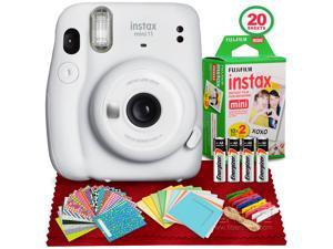 FUJIFILM INSTAX Mini 11 Instant Film Camera (Ice White) with Fujifilm Instax Mini Twin Film (20 Exposures) and Accessories Bundle