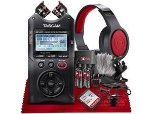 tascam dr40x fourtrack digital audio recorder and usb audio interface + 32gb + samson headphones + batteries + accessories bundle