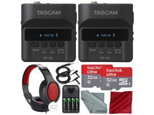Tascam DR-10L Portable Digital Studio Recorder W/Lavalier Microphone, 32GB Card, and Headphones 2-Pack Deluxe Bundle