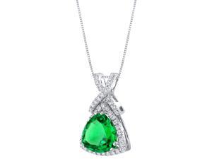 14k White Gold Created Colombian Emerald and Lab Grown Diamond Pendant 4.77 carats Trillion Cut 14k White Gold Created Colombian Emerald and Lab Grown Diamond Pendant 4.77 carats Trillion Cut