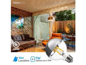 TORCHSTAR G25 Half Chrome Light Bulb, 7W Dimmable LED Filament Vintage Globe Light, UL Listed, Warm White 3000K, E26 Base for Dining Table, Dressing Room, Vanity Strip