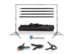 LimoStudio Photo Video Studio 10Ft Adjustable Muslin Background Backdrop Support System Stand with 3pcs Backdrop Support Spring Clamp, AGG1114V2