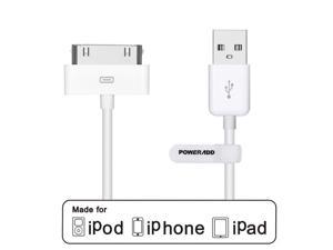 POWERADD Apple iPhone 4 4s 3G 3GS iPad 1 2 3 iPod Touch Nano 30 Pin Charger USB Sync Cable Charging Cord Dock Adapter Data 4 Feet White