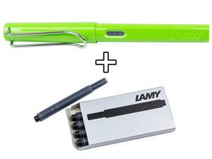 Lamy Safari Fountain Pen (M) Green & 5 Black Ink Cartridges