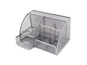 VANRA Office Supply Caddy Metal Mesh Desktop Supplies Organizer School Supply Holder Stuff Storage Organizer 6 Compartments with Drawer (Silver) VANRA Office Supply Caddy Metal Mesh Desktop Supplies Organizer School Supply Holder Stuff Storage Organizer 6 Compartments with Drawer (Silver)