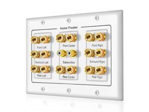 7.1//7.2 Home Theater Speaker Wall Plate 24K Gold Plated with 3 HDMI Connectors