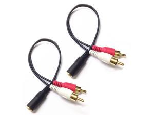 CERRXIAN 0.2m Gold 3.5mm Female Stereo Jack to 2 RCA Plug AUX Auxiliary Headphone Adapter Audio Y Cable(Black)(2-Pack)