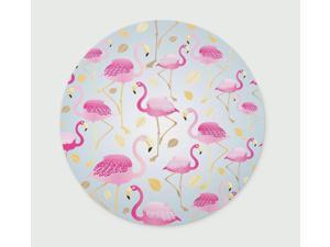Qien BaiSei Pink Flamingos and Golden Leaves Mouse pad-Non-Slip Rubber Round Mousepad-Applies to Games,Home, School,Office Mouse pad