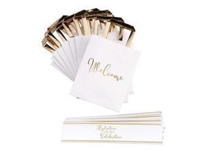 Lillian Rose White Gold Wedding Welcome Bags with Bottle Wraps Set, 9"x75"