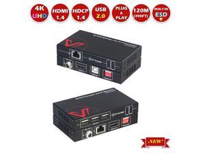 4K HDMI USB KVM Extender TCP/IP Over Single Cat5e/6 up to 120M(390ft), 1080P@120Hz, Plug & Play,Work at Home, Keyboard & Mouse Over Network, Zero Latency, 3 Ports USB Hub, DIP up to 16 Sets, HDCP1.4 4K HDMI USB KVM Extender TCP/IP Over Single Cat5e/6 up to 120M(390ft), 1080P@120Hz, Plug & Play,Work at Home, Keyboard & Mouse Over Network, Zero Latency, 3 Ports USB Hub, DIP up to 16 Sets, HDCP1.4
