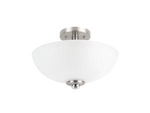 Hudson 2-Light Semi-Flush Mount Ceiling Light, Brushed Nickel, Chrome Accents, Frosted Glass Shade,63357