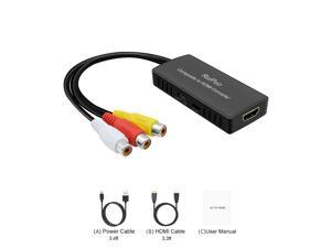 AV to HDMI Converter, Composite to HDMI Adapter Support 1080P16:9/4:3 Compatible with WII, PS 1, PS2, PS3, STB, VHS, VCR DVD Players, TV and Projector, AV to HDMI Cable