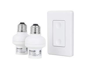 DEWENWILS Remote Control Light Socket, 1 Wall Mounted Switch and 2 Bulb Base, No Wiring Required, Wireless Light Switch and Receiver Set, Expandable, ETL Listed, White