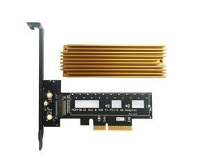 Dual M.2 SSD NVME (m Key) or SATA (b Key) to PCI-e 3.0 x 4 Host Controller Expansion Card with Low Profile Bracket and Heatsink for Desktop (Gold)