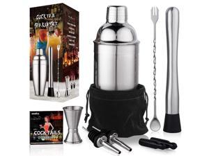 24 oz Cocktail Shaker Bartender Set by Aozita, Stainless Steel Martini Shaker, Mixing Spoon, Muddler, Measuring Jigger, Liquor Pourers with Dust Caps and Manual of Recipes, Professional Bar Tools 24 oz Cocktail Shaker Bartender Set by Aozita, Stainless Steel Martini Shaker, Mixing Spoon, Muddler, Measuring Jigger, Liquor Pourers with Dust Caps and Manual of Recipes, Professional Bar Tools