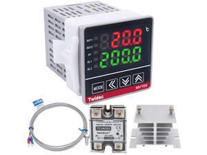 Twidec/ MV100-B10 Digital Display PID Temperature Controllers Thermostat Regulator AC 85V - 265V + K Sensor Thermocouple + Heat Sink and Solid State Relay SSR 25 DA Twidec/ MV100-B10 Digital Display PID Temperature Controllers Thermostat Regulator AC 85V - 265V + K Sensor Thermocouple + Heat Sink and Solid State Relay SSR 25 DA