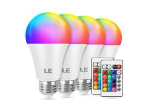 LE 9W Color Changing Light Bulbs with Remote, Dimmable LED Light Bulb, 60W Equivalent 806 Lumens Warm White, RGB Decorative Lighting for Home Bar Party Bedroom, A19 E26 Screw Base (4 Pack) LE 9W Color Changing Light Bulbs with Remote, Dimmable LED Light Bulb, 60W Equivalent 806 Lumens Warm White, RGB Decorative Lighting for Home Bar Party Bedroom, A19 E26 Screw Base (4 Pack)