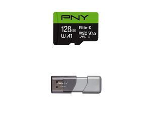 PNY Elite-X Micro SD 128GB, U3, V30, A1, Class 10, up to 100MB/s P-SDU128U3WX-GE with PNY Turbo 128GB USB 3.0 Flash Drive - (P-FD128GTBOP-GE) PNY Elite-X Micro SD 128GB, U3, V30, A1, Class 10, up to 100MB/s P-SDU128U3WX-GE with PNY Turbo 128GB USB 3.0 Flash Drive - (P-FD128GTBOP-GE)