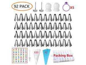 ANSLYQA Icing-Piping-Tips and Bags Kit (92 Pack) with 48 Numbered Icing Tips & Pattern Chart,32 Pastry-Bags,2 Flower Nails,2 Couplers,5 Frosting Bag Ties for Baking Cake-Decorating Supplies Set