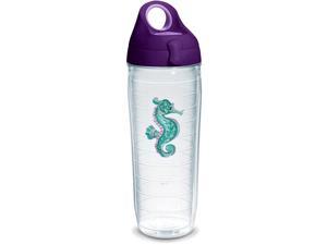 Tervis 1254468 Purple Teal Seahorse Tumbler with Emblem and Purple Lid 24oz Water Bottle, Clear