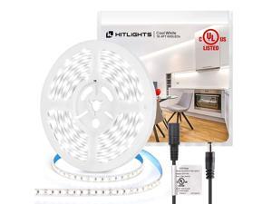 HitLights Cool White LED Strip Lights, UL-Listed Premium High Density 16.4ft, 600LED, 5000K, 48W, CRI 91.5, 12V DC LED Tape Lights for Kitchen, Under Cabinet Decoration