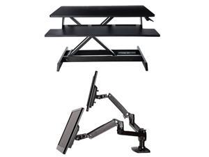 AmazonBasics Adjustable-Height Standing Desk Converter with Dual Monitor Arms AmazonBasics Adjustable-Height Standing Desk Converter with Dual Monitor Arms