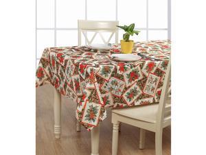 Violet Linen European Christmas Poinsettia Bloom Design Printed Tablecloth, 60" x 84", Beige