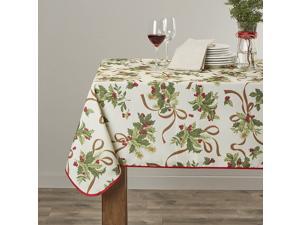 Violet Linen European Seasonal Christmas Ribbons Oblong/Rectangle Tablecloth, 60" X 120, Beige
