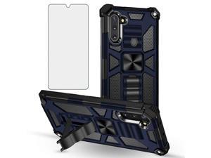 Compatible With Moto One Fusion Plus Case Tempered Glass Screen Protector Cover And Cell Accessories Stand Kickstand Dual Layer Rugged Phone Cases For Motorola 1 Fusion+ Motoonefusion + Blue