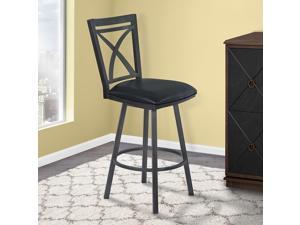 Armen Living LCROSWBAGRB201 Roma Adjustable Barstool in Grey Faux Leather and Brushed Stainless Steel Finish