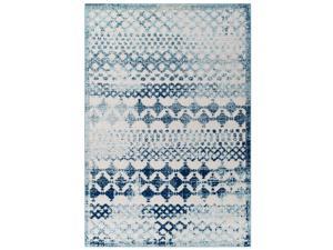 Reflect Giada Distressed Vintage Abstract Diamond Moroccan Trellis 8x10 Indoor and Outdoor Area Rug - Ivory and Blue
