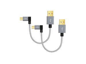 cablecreation 2 pack short right angle micro usb 2.0 braided cable, 90 degree usb 2.0 to micro usb charging data cable compatible with ps4, roku streaming stick, aluminum case, 0.5 ft, space gray